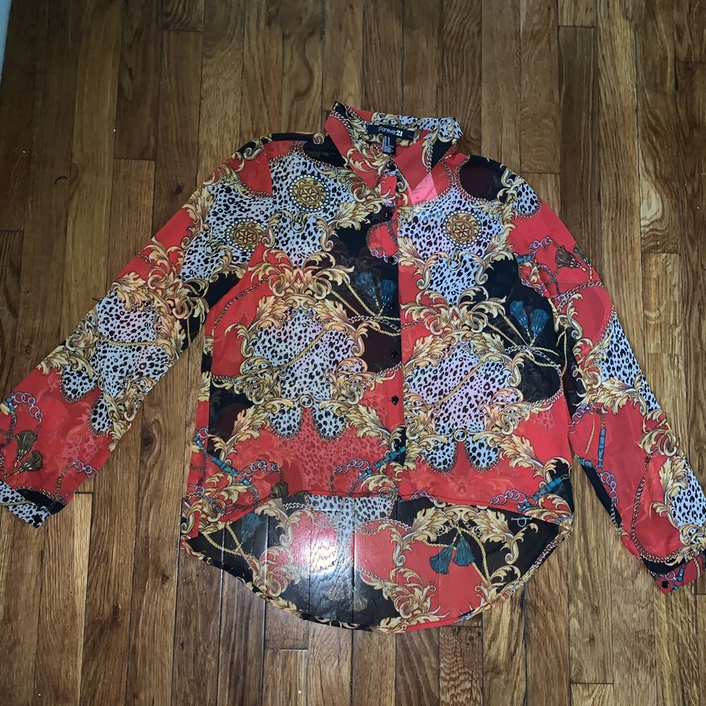 Versace inspired chiffon button up shirt
